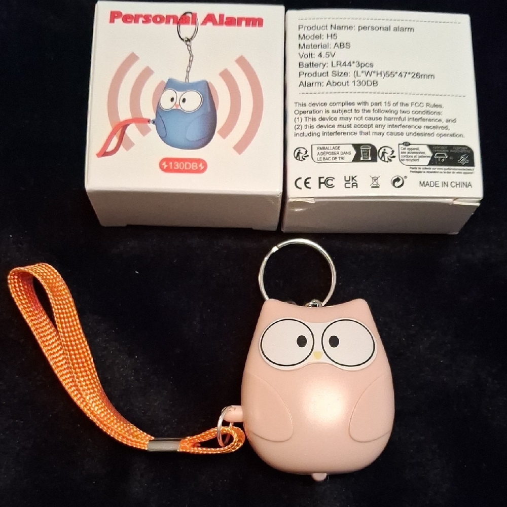 Light Pink Owl Personal Alarm with Flashlight